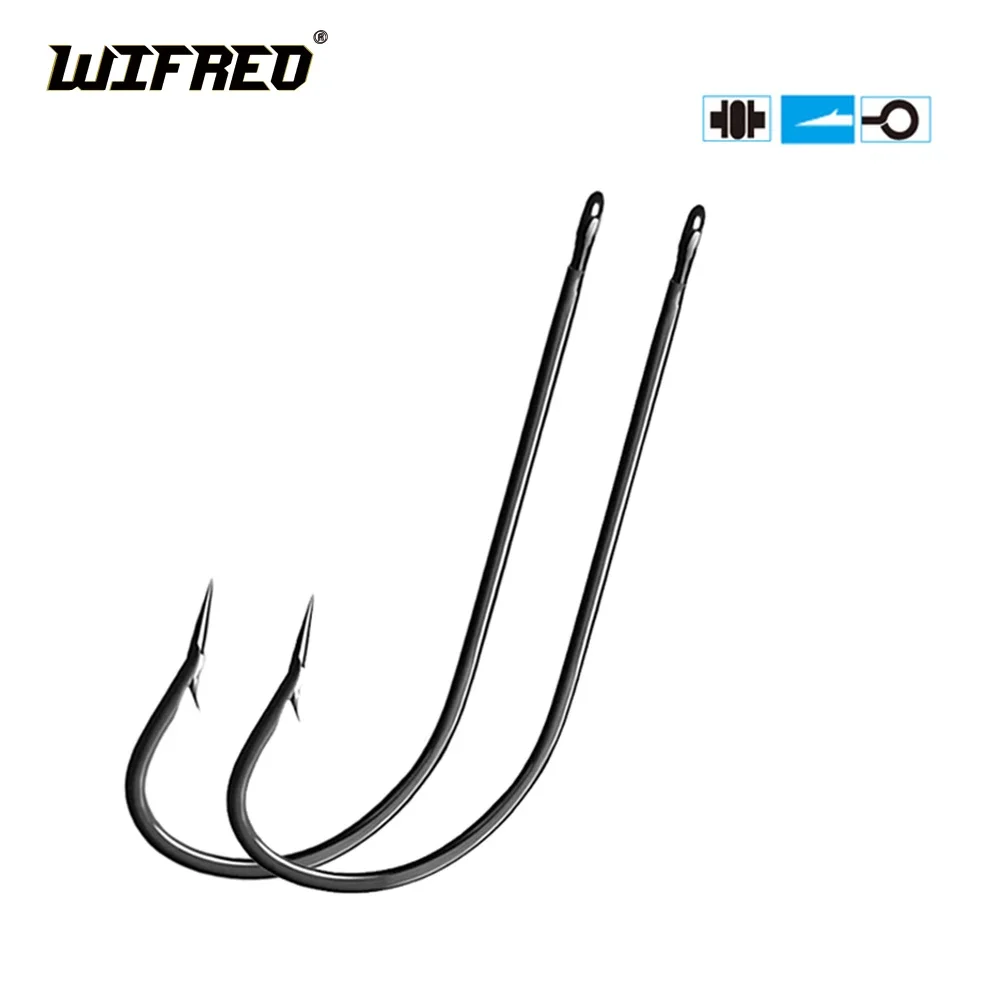 WIFREO 50pcs High Carbon Steel Barbed O'Shaughnessy Jig Hooks Long Shank Inshore Offshore Saltwater Fishing Hook Bait Hooks