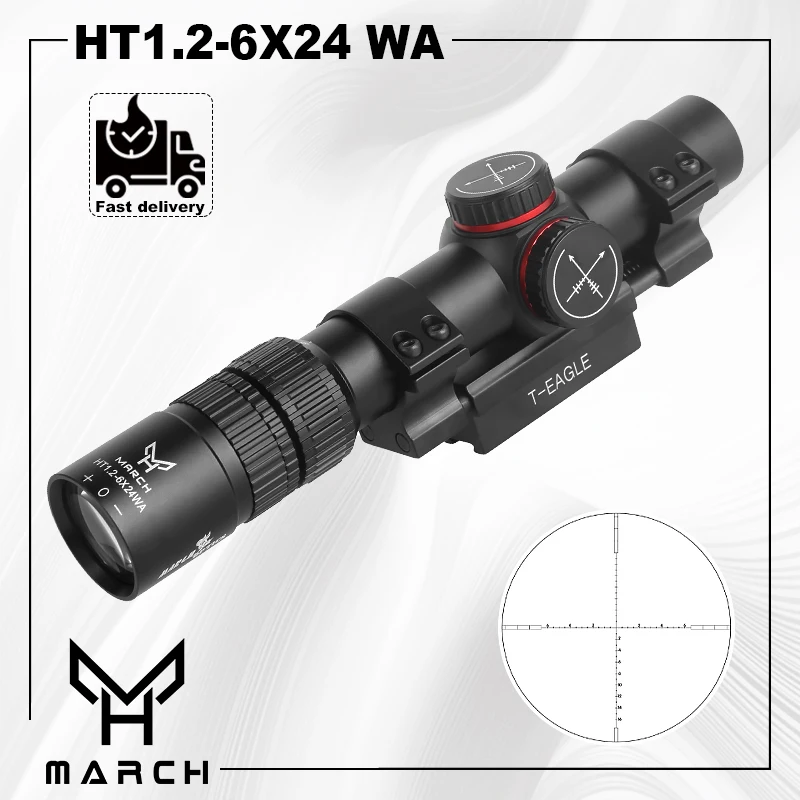 MARCH HT 1.2-6X24WA Rifle Sniper Compact Scope Mil Dot Reticle Hunting Riflescopes Tactical Airsoft PCP Shotting Opticals