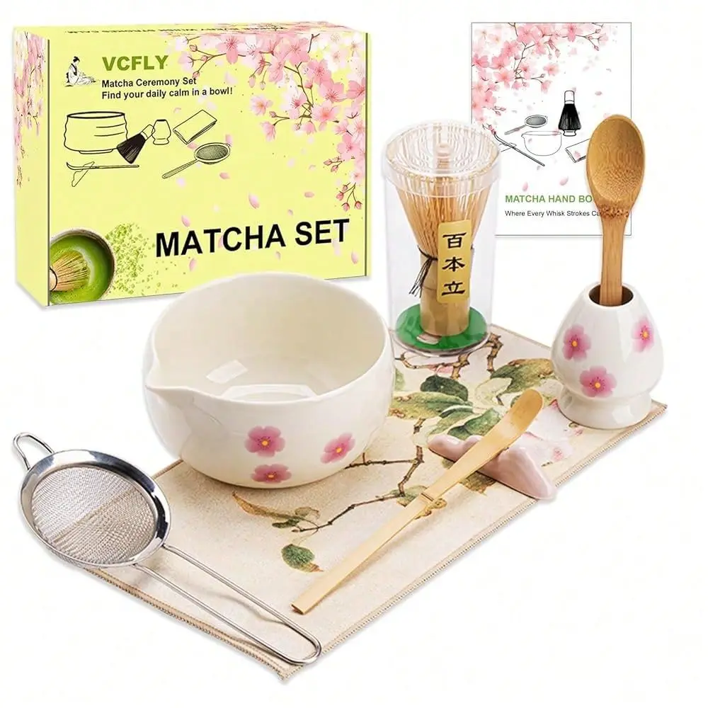 

Whisk Set,8 Pcs Ceramic Matcha Set,Matcha Kit For Matcha Lovers,Tradition Tea Set Includes Bowl,Bamboo Whisk And Holder,Scoop,S