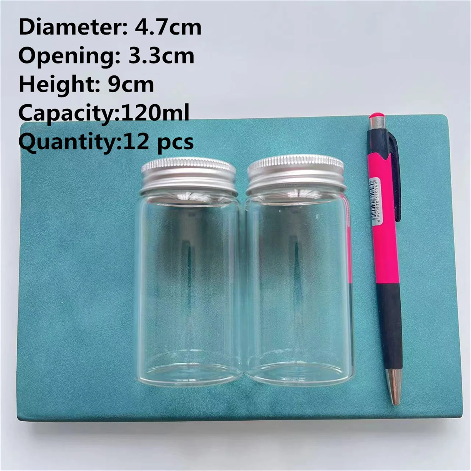 12 pcs/lot Decorative Glass bottle 120ml small Glass Bottle jars Silver Screw Cap mini Jars DIY Craft Transparent empty bottles