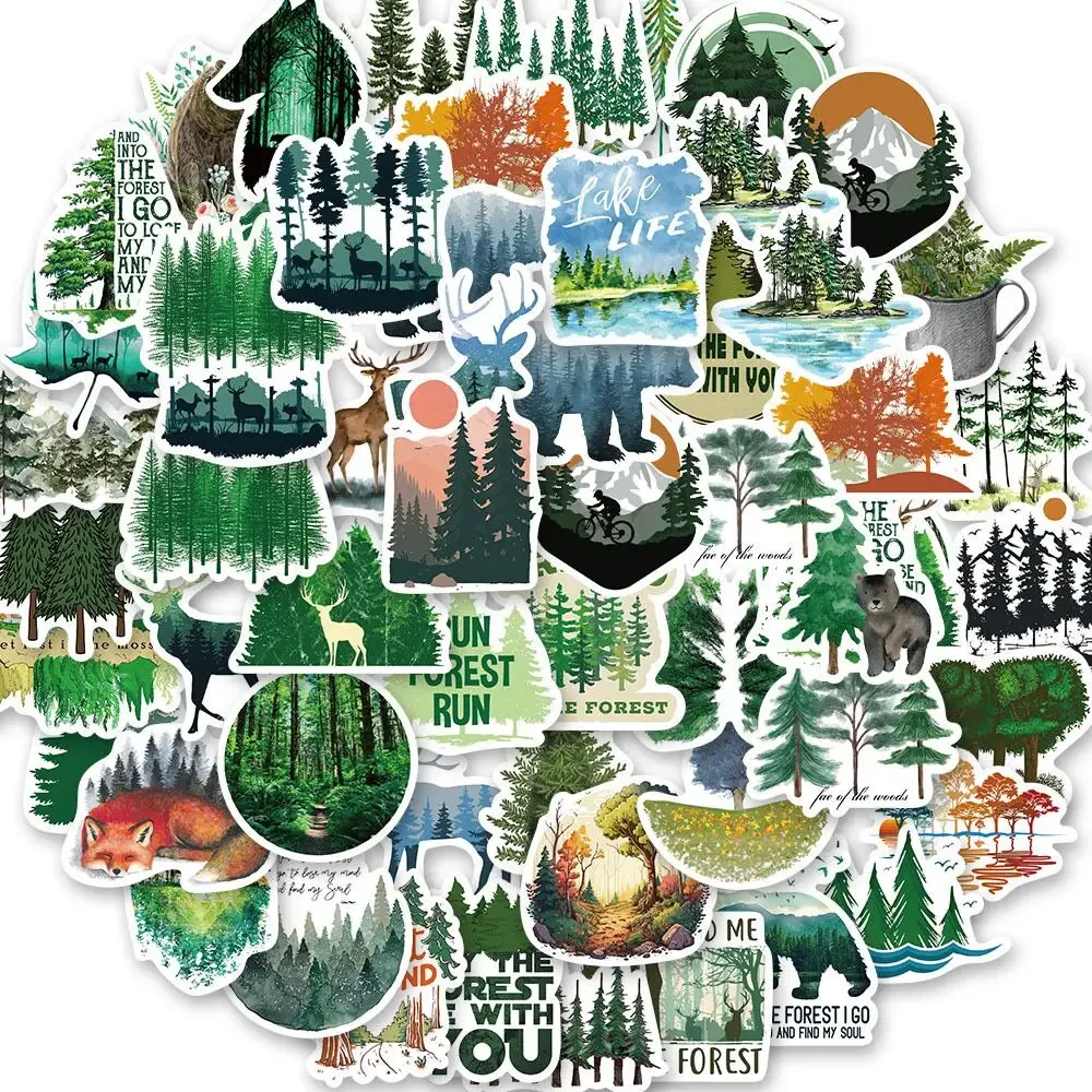 50PCS Cute Green Natural Animals Trees Forest Stickers Aesthetic Decals DIY Scrapbook Laptop Luggage Skateboard Car Sticker