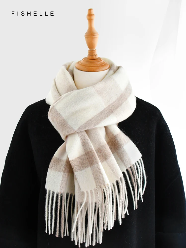 White plaid 100% wool scarf autumn winter for women\'s wraps soft warm men scarves shawl thin lady luxury gifts british style