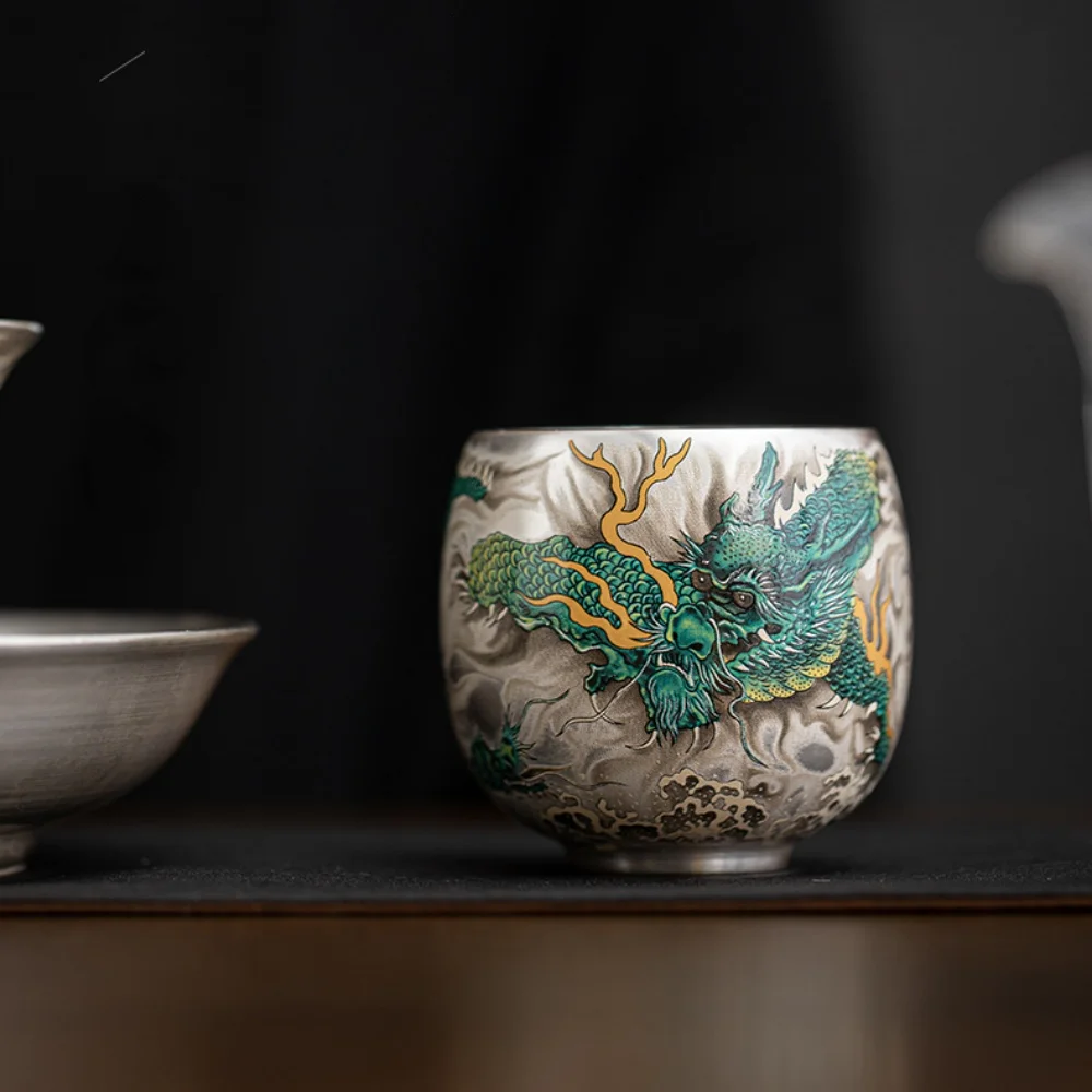 Ceramic Dragon Tea Cup Espresso Cup Master Cups Silver Coffee Mugs Chinese Style 120ml