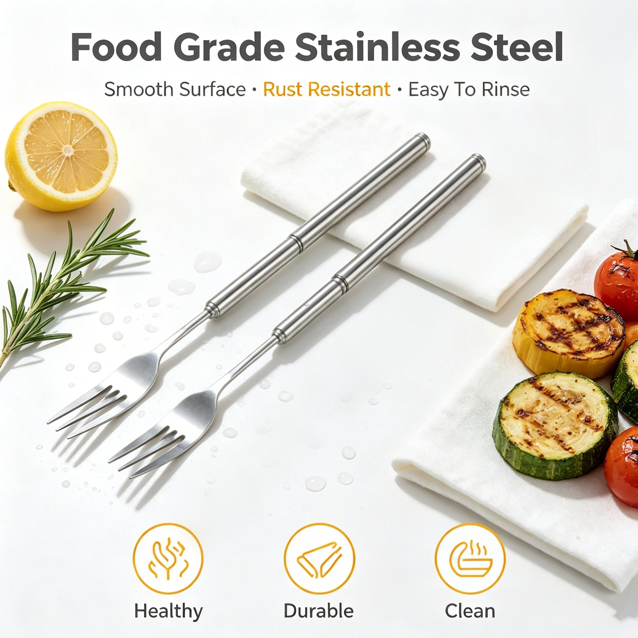 Retractable BBQ Fork Multifunctional Outdoor Tool for The Whole Family Barbecue Essential Must-have Gear for Camping and Hiking