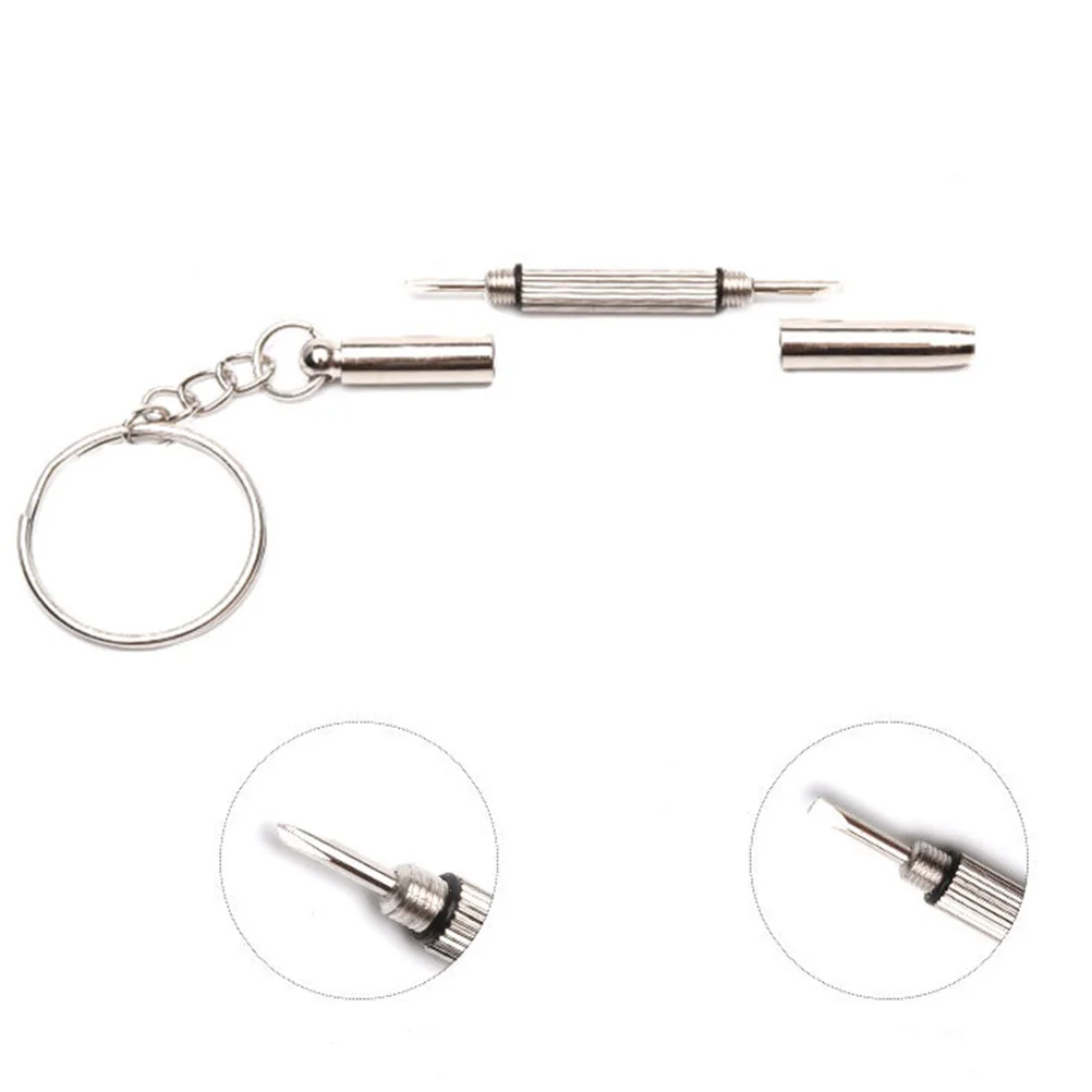 

3-in-1 Miniature Precision Glass Screwdriver Keyring Silver for Eyeglass Frames Sunglasses Watches Jewelry Repair Tool