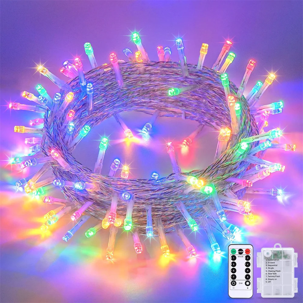 String Lights Battery Powered 20/40/100 LED Outdoor Lights with Remote Dimmable Timer 8Modes for Wedding Party Garden Decoration