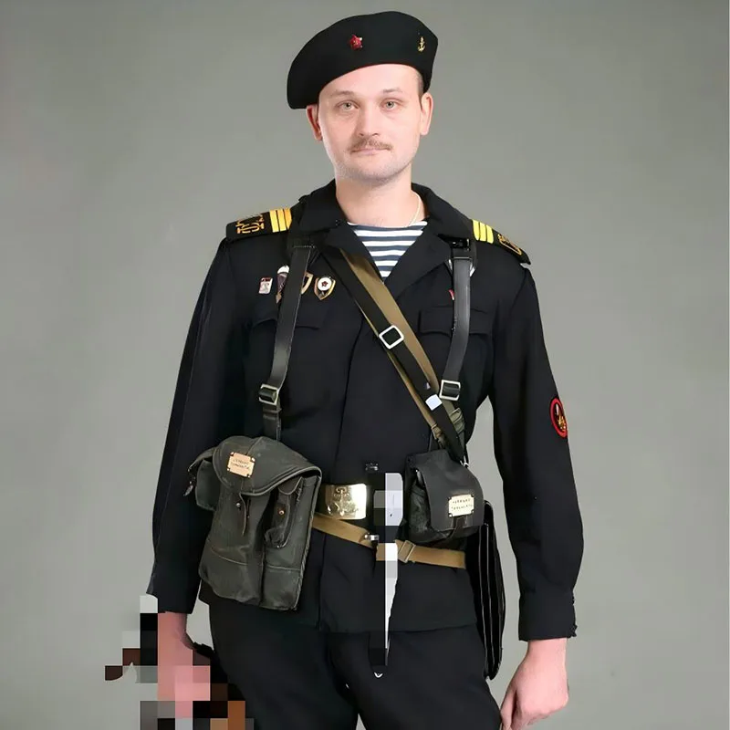 Russian Original Soviet Marine Corps Black AK Three Compartment Magazine Bag For Sea Infantry Use