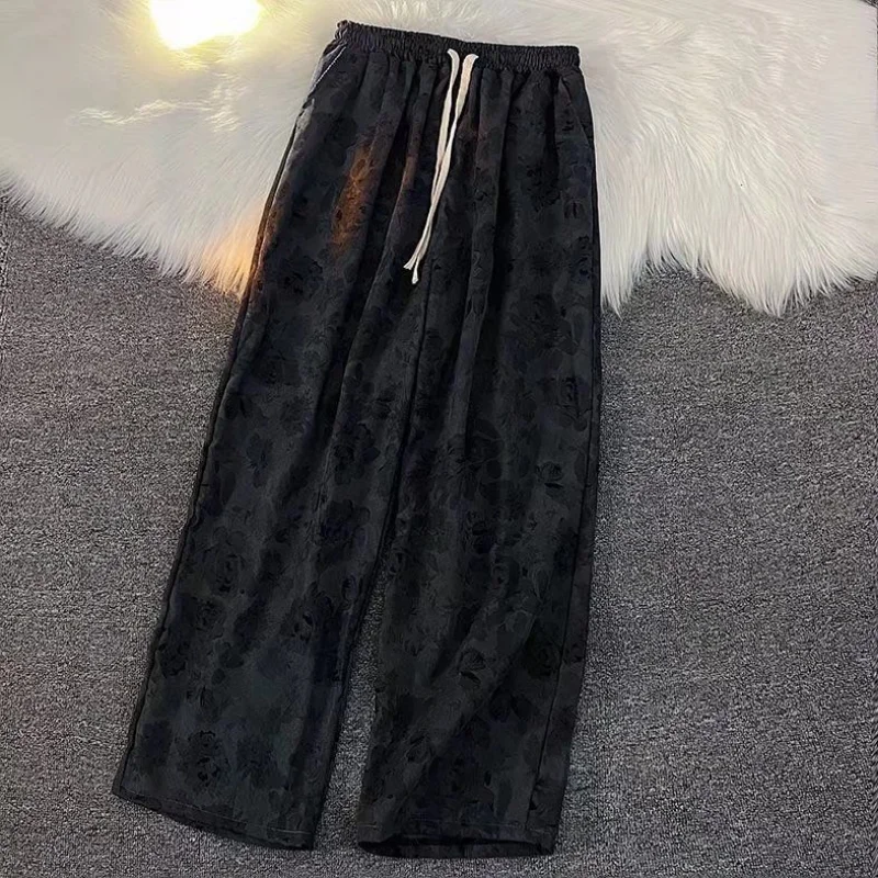 High Waist Wide Leg Pants Women Vintage Corduroy Printed Simple Loose BF Streetwear Designed New Autumn Leisure Long Trousers
