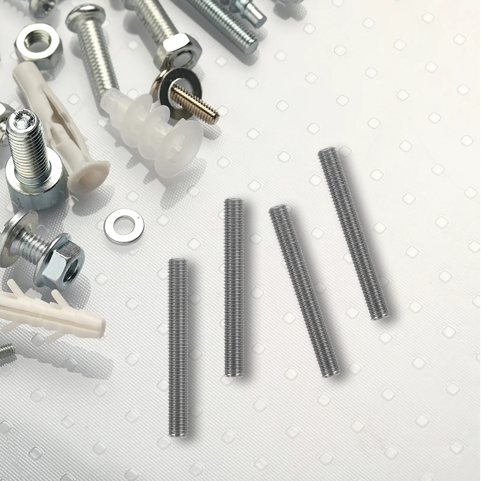 4 قطعة قضبان ملولبة بالكامل من الفولاذ المقاوم للصدأ، مشاريع إصلاح البناء الدقيقة المتينة، استخدام متعدد الاستخدامات، ترصيع ملولب #5