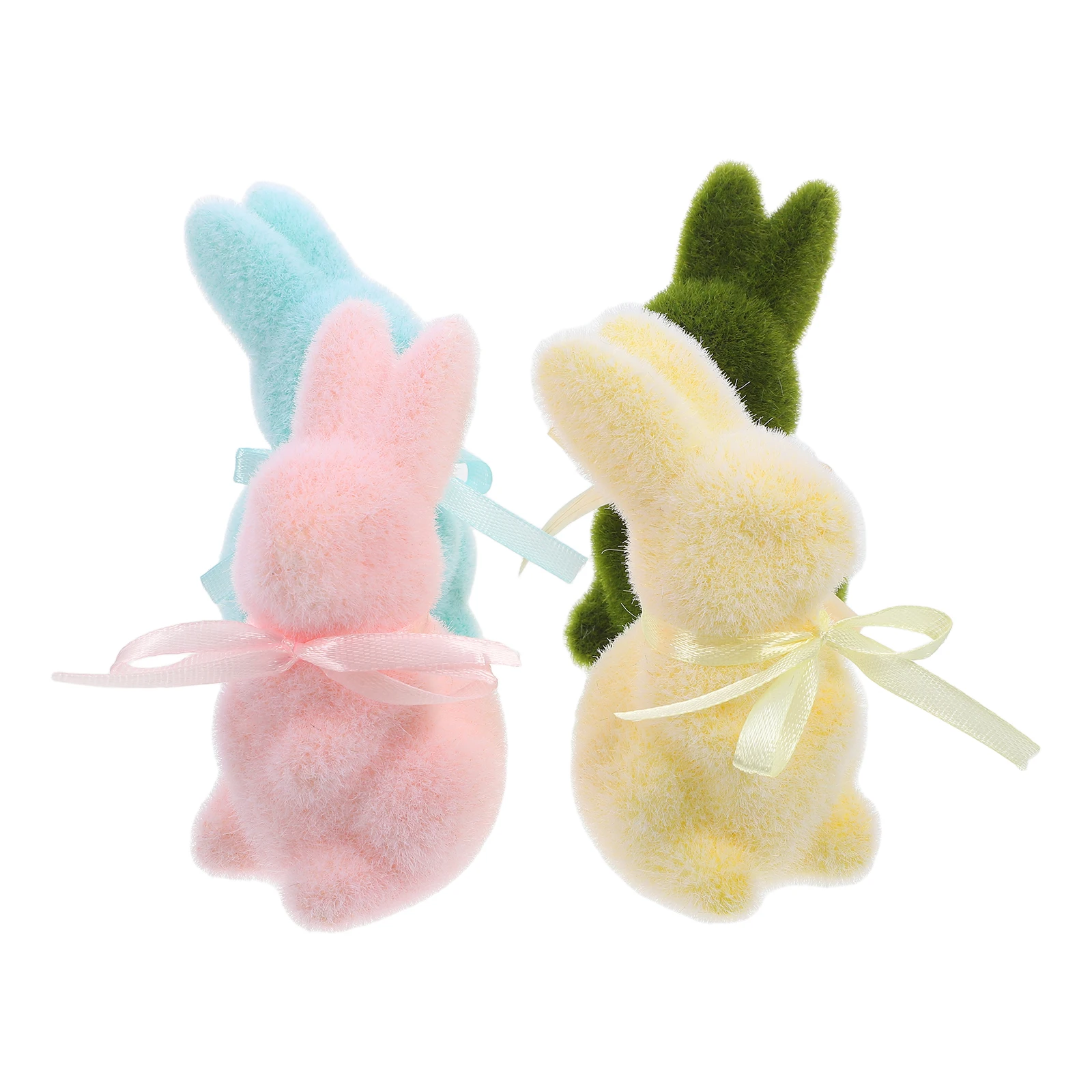 

4 Pcs Easter Bunny Figurines Realistic Moss Material Rabbit Ornaments Table Decor Mini Sculptures Flocking Easter