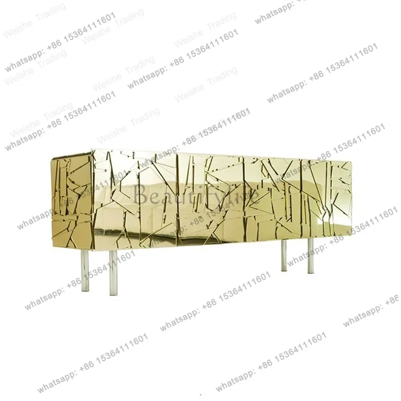 LJY Italian light luxury metal door cabinet villa living room designer dining side high-end glass splicing TV cabinet