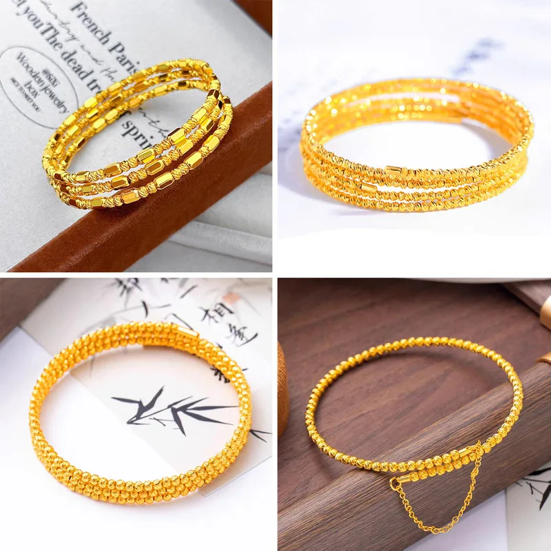 24k Gold 9999 Three Lives Three Worlds Flashing Disco Bead Bracelet, Retractable Memory Elastic Wristband Fine Gift For Girl