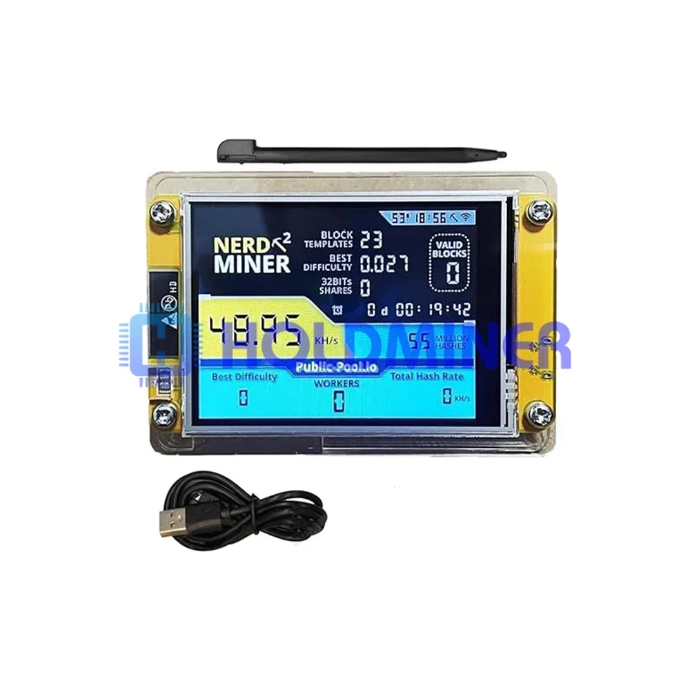 BTC Lucky NerdMiner 52Kh/s Solo Crypto Mining Machine 2.8" Smart Display – Lottery Bitcoin Miner Win