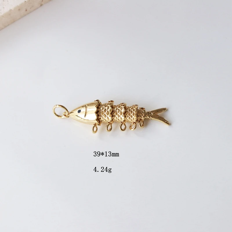 2Pcs/New Brass Fish Charm Pendants Ocean Jewelry Pendants Pave Blue Zircon Movable Charms Pendants For Necklace Jewelry Making