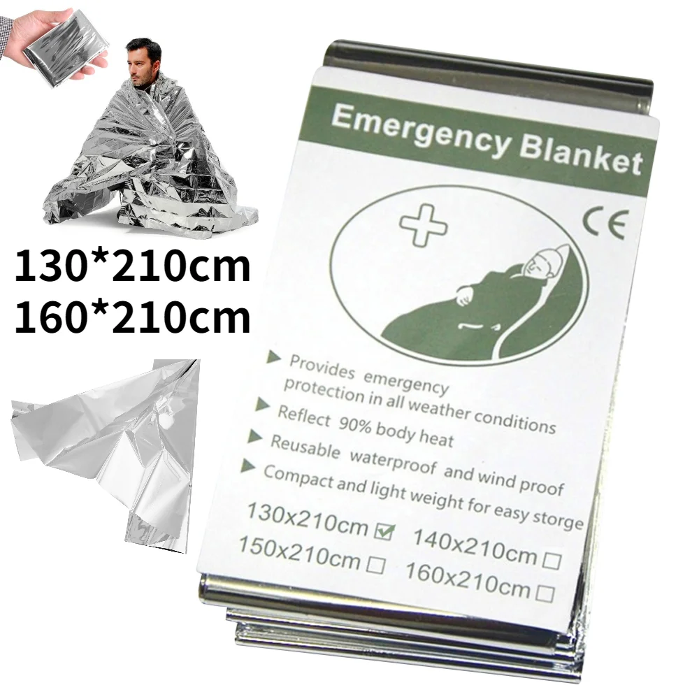 Outdoor Waterproof Emergency Survival Rescue Blanket Foil Thermal Space First Aid Sliver Rescue Curtain Military Blanket Tool