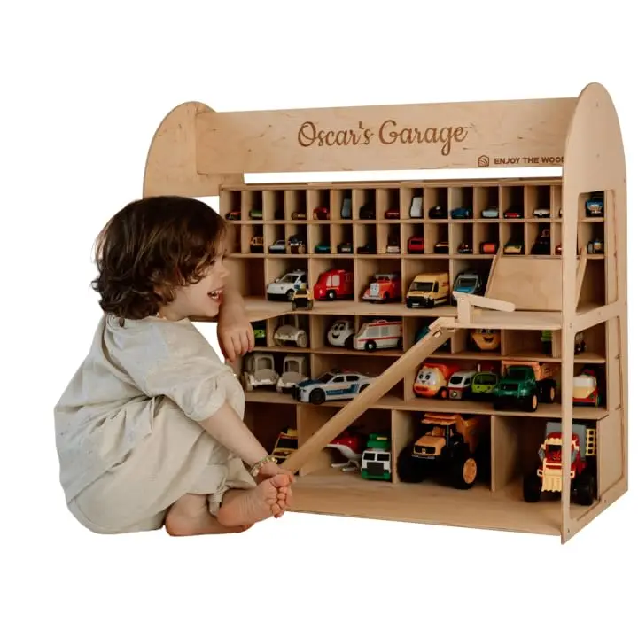 

Деревянный паркинг-гараж для игрушек с лифтом, органайзер для хранения машинок для малышей 1-4 лет, на заказ