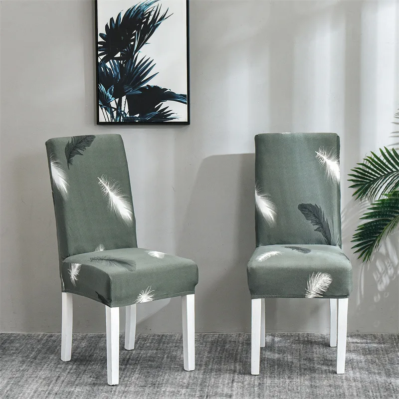 Elastic Printed Chair Cover Feather Pattern Stain-Resistant Durable Chair Cover Universal Study Living Room Dining Protector