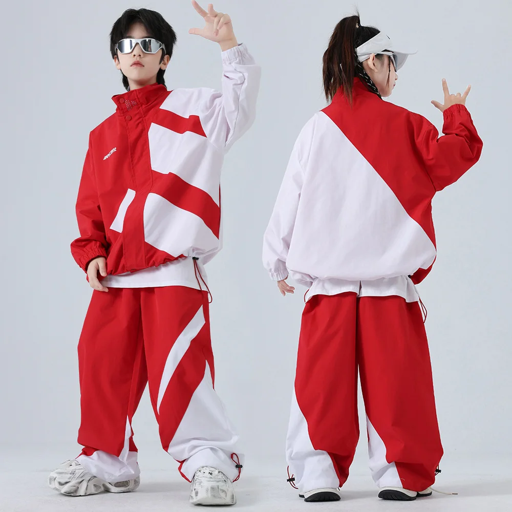 Children Boys Girls Streetwear Hip Hop Loose Casual Sport Jacket Pant Sets Kids Coat Trousers Costume Stage Clothes Tracksuit