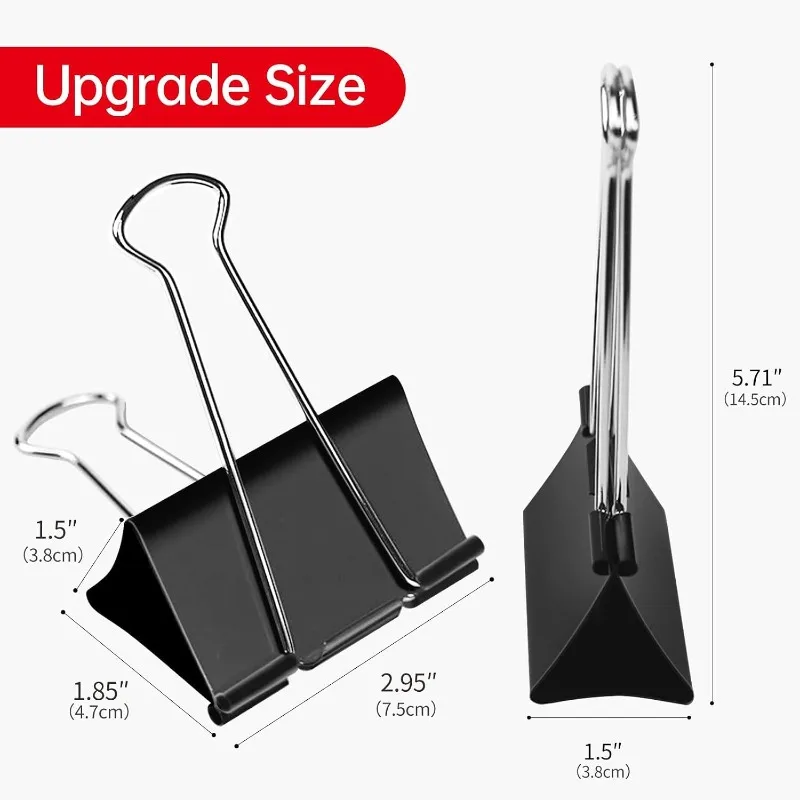 6Pcs 3 Inch Binder Clips 75mm Bulldog Clips Black Metal Paper Fasteners Heavy Duty Large Office School Stationery