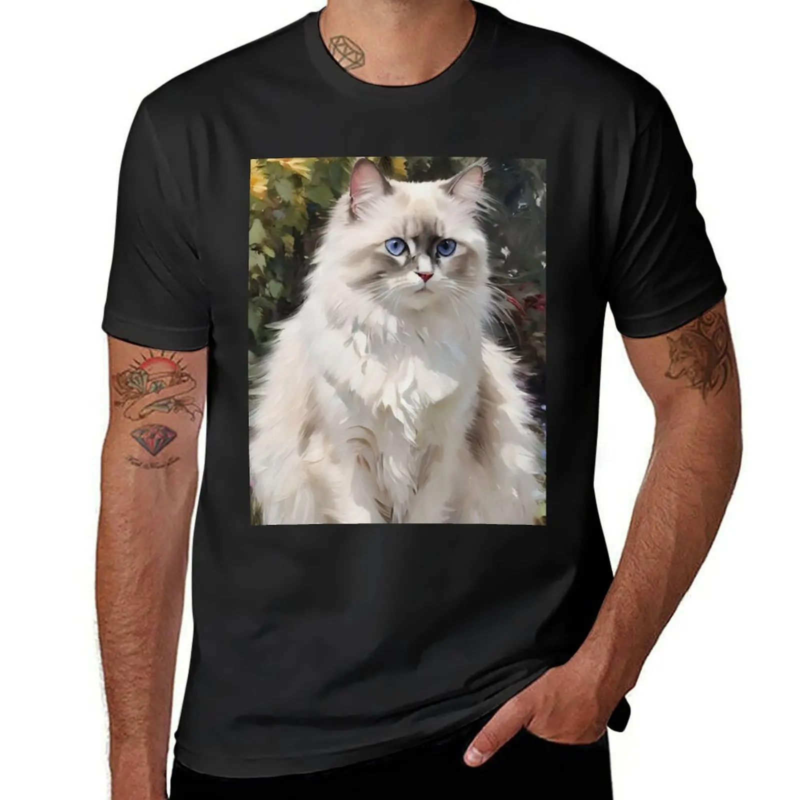 Birman Cat and Flower T-Shirt boys whites Aesthetic clothing mens graphic t-shirts big and tall