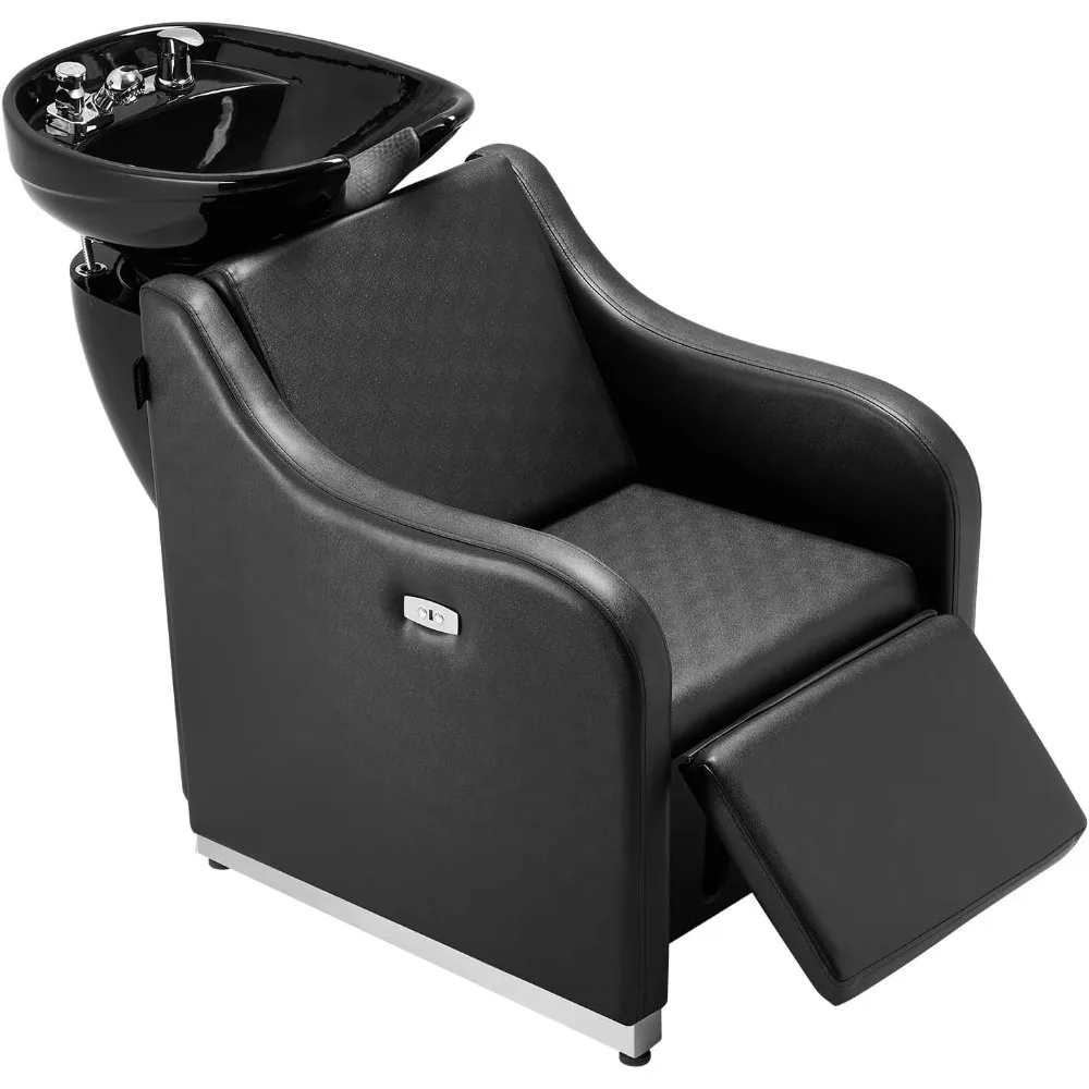 

Shampoo Backwash Chair, 661.4LBS Loading Barbershop Hair Washing Station with Electric Adjustable Footrest & Ceramic Bowl