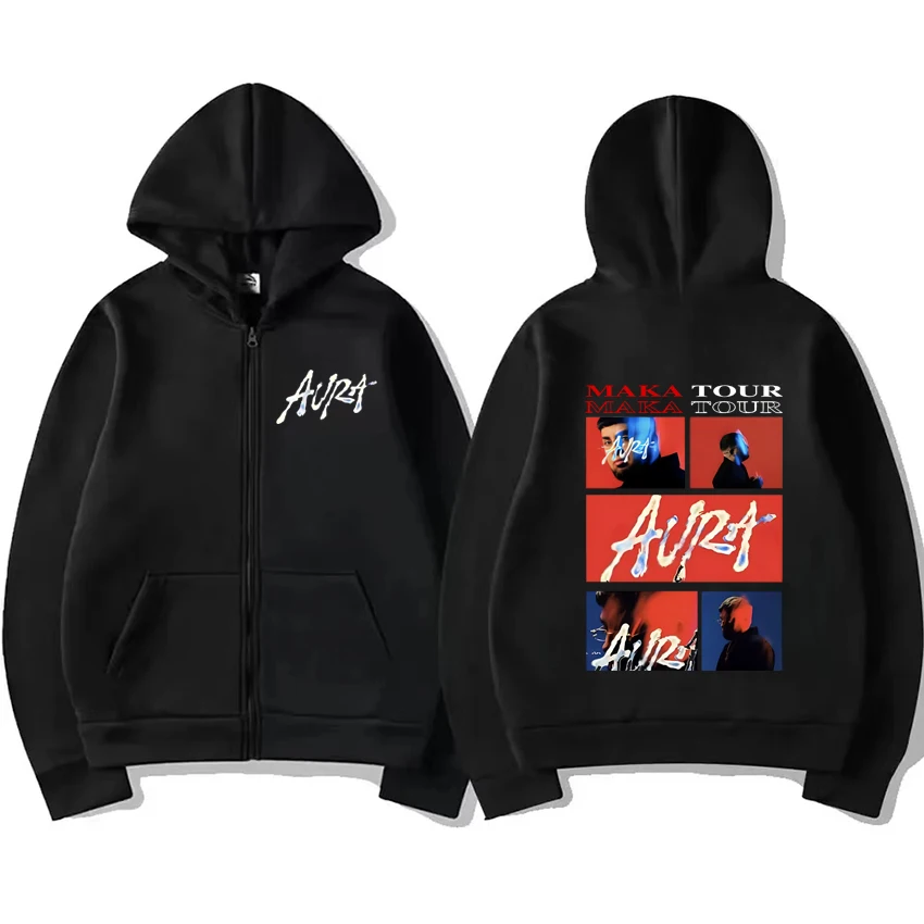 

Rapper Maka Aura 2025 Tour Merch Zipper Hoodie Coat Men Women Casual streetwear Oversized fashion Unisex Fleece Zip-up Jacket