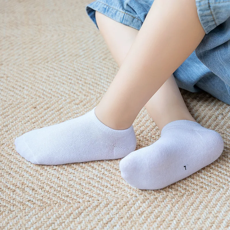 5 Pairs Kids Cotton Socks, Moisture Wicking & Breathable, White Solid Ankle Socks for Boys Girls
