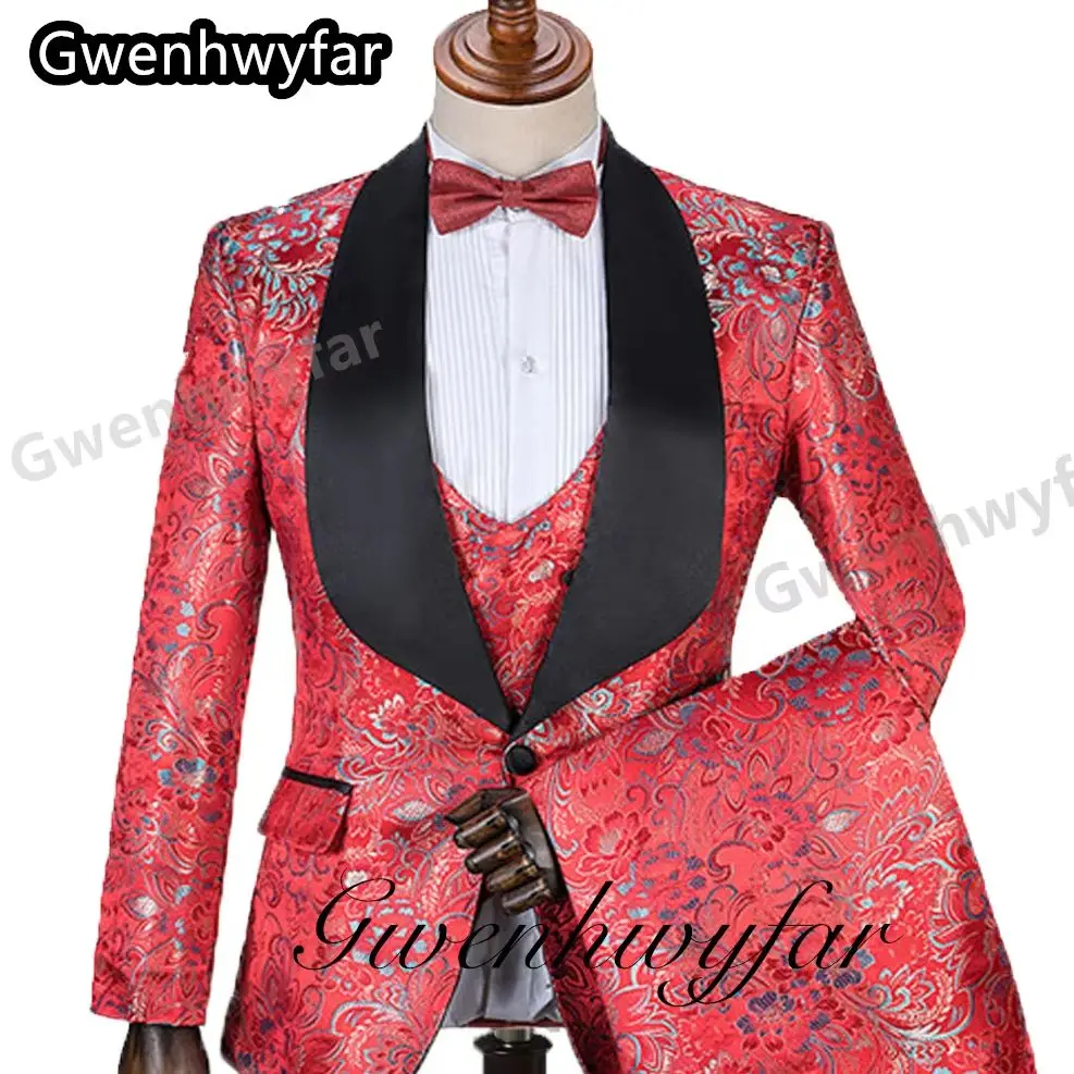 

Gwenhwyfar 2025 Men Suits For Marriage Men Suits Shine Red Popular Fashion Suits Wedding Bridegroom Wear Formal Suits 3 Pieces