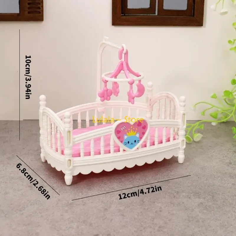 Y4QA Realistic Pink Crib Realistic Pretend Play for Kids Role Toddler Bed Model Toy Single Vintage Crib 1:12 Dollhouses