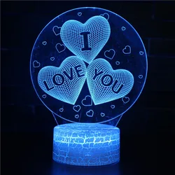 I LOVE YOU Heart Valentine's Day Series LED Night Light Creative 3D Illusion Night Lamp Bedside Table Decor Gift for Girls Women