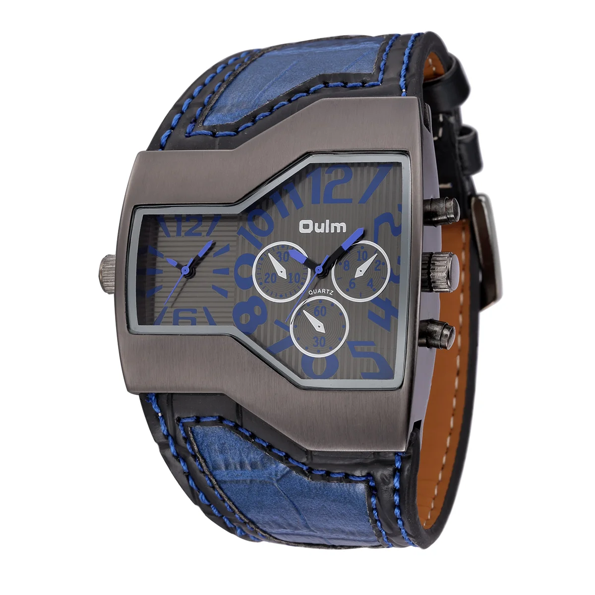 

Oulm Роскошные мужские часы с большим циферблатом, кварцевые повседневные часы с двойным временем и кожаным ремешком, 1220, мужские спортивные наручные часы