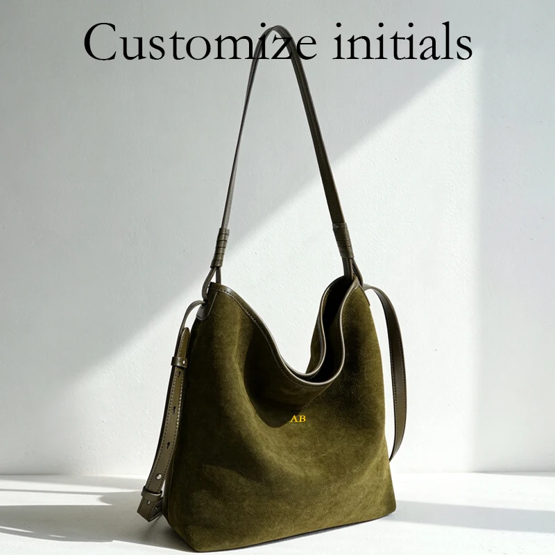 Customize Initials Leather Bucket Bags For Women Luxury Designer Handbags And Purses 2026 New In Suede Cowhide Underarm Shoulder