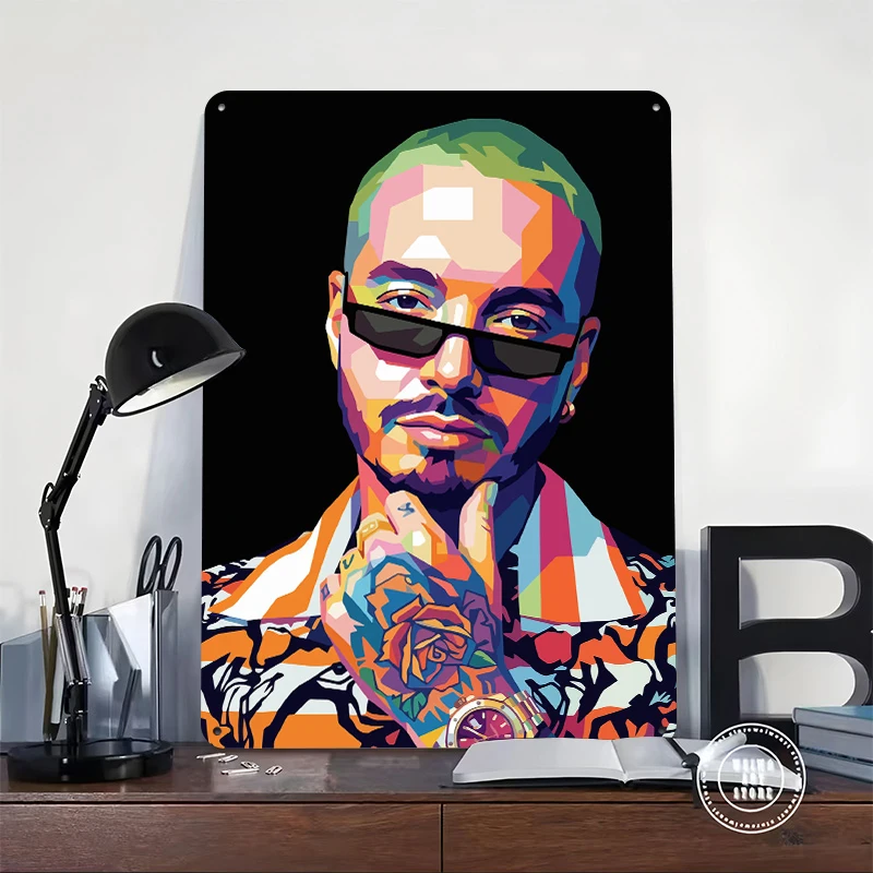 J Balvin Pop Art Portrait Poster Customized Vintage Metal Signs Wall Art Retro Tin Plaque for Apartment Decoration Room Man Cave