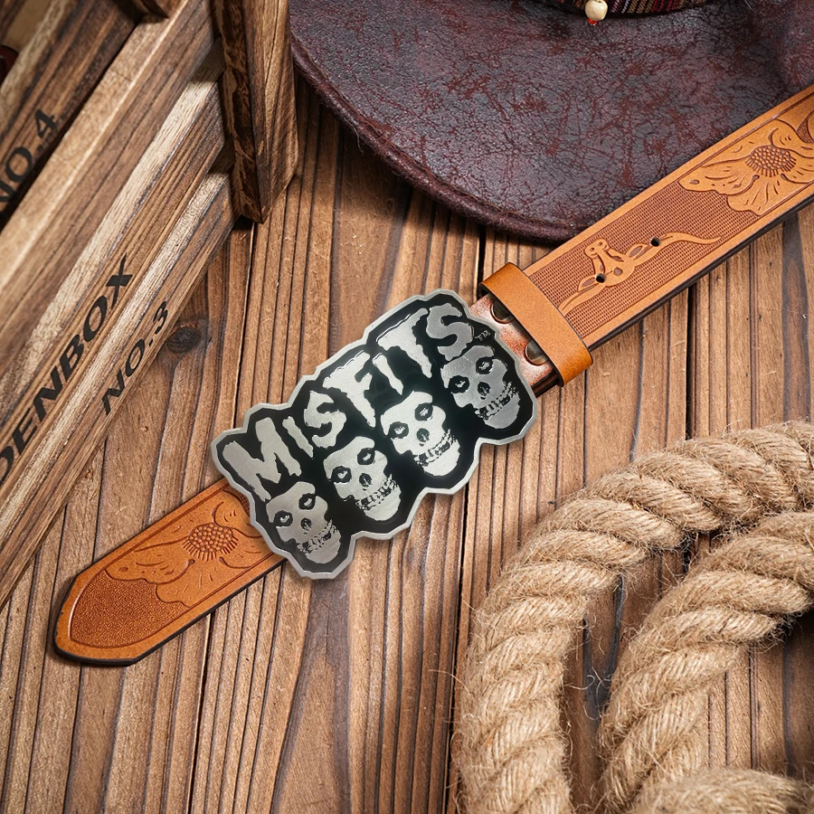 Western Men's Denim Belt Retro Belt Ghost Head Belt Buckle Hip-Hop Personality Retro Style Unisex Matching Jeans/Casual Pants Be