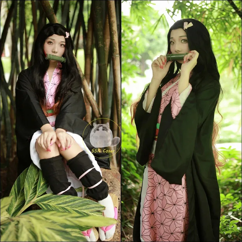 Anime Kamado Nezuko Strój Cosplay Demon Slayer Mundurek Cosplay Ubrania Kimono Peruka Rekwizyty Zestaw Kostium Halloween dla Dzieci Dorosłych