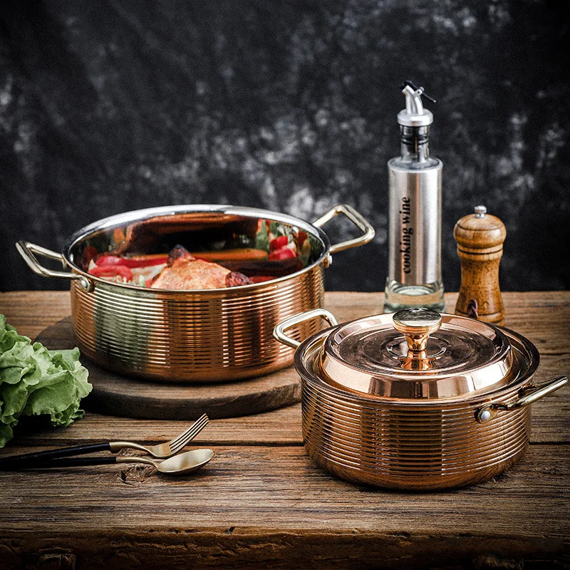 

ЛУЧШАЯ ЦЕНА Роскошные кастрюли большой емкости с изоляцией из розового золота из нержавеющей стали, кастрюли для супа