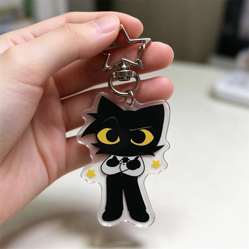 Secret Agent Animal Hospital Acrylic Keychain Charm Cute Cartoon Black Cat Bag Pendant Key Ring Collectible Gift for Gaming Fans