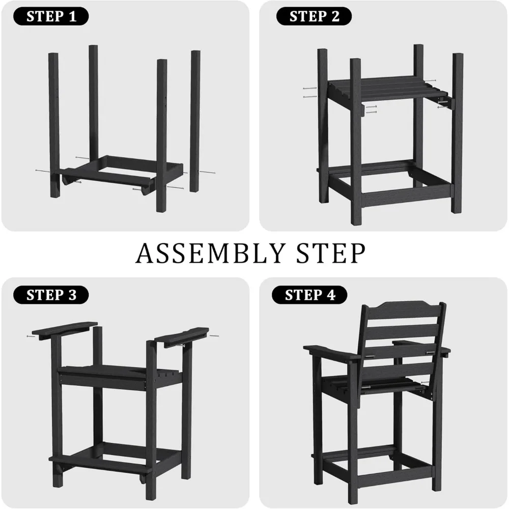 كرسي خارجي بارتفاع عداد HDPE مقاس 24 بوصة من OTSUN، مقاعد بار Adirondack مقاومة لجميع الأحوال الجوية للشرفة والمطبخ والشرفة (1 قطعة، Bl #5