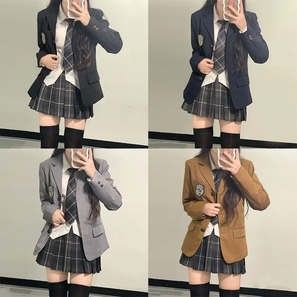 2025 Japanese School Uniforms for Girl Autumn&Winter Multicolor Long Blazer Sets Pleated Skirt JK Sailor Tie Anime Cos Costumes