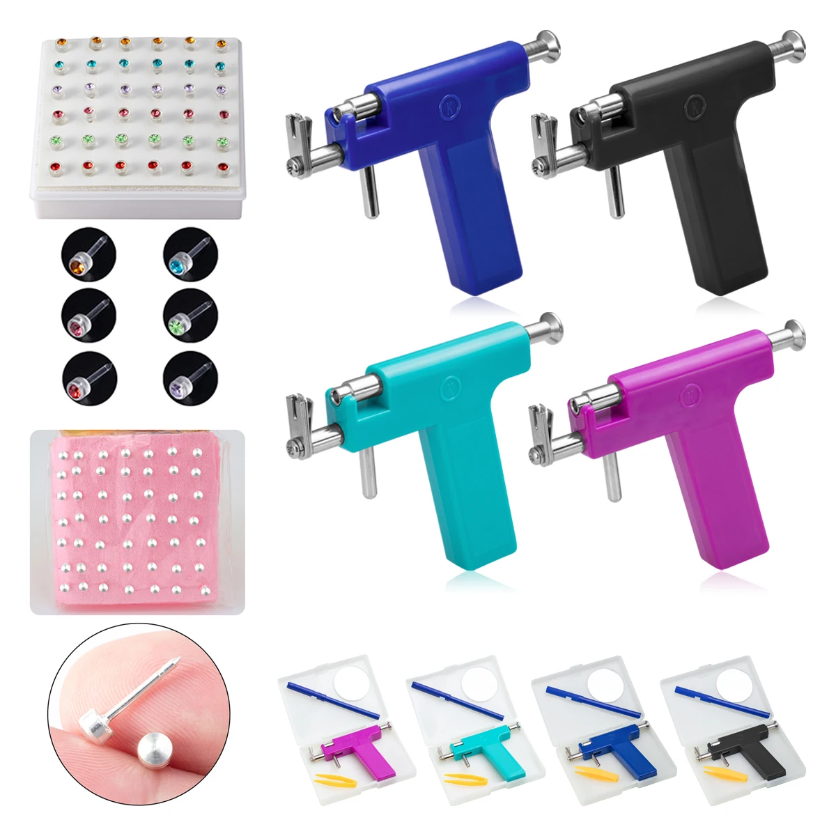 

4mm Ear Piercing Gun Professional Ear Piercing Kit Reusable Body Nose Lip Earring Piercing Tool Stud Earring for Salon Home Use