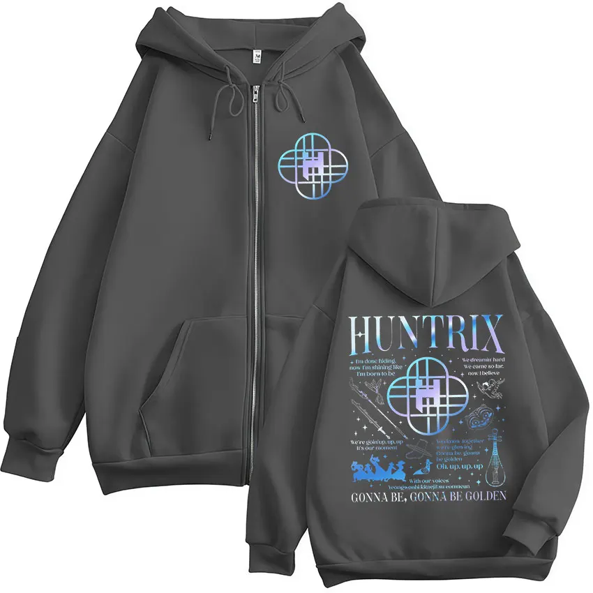 Logo Huntrix limitato 2025 Felpa con cappuccio con cerniera KPop Demon Hunters Felpa con zip Uomo Donna Y2K Cappotti oversize vintage Giacca con cappuccio