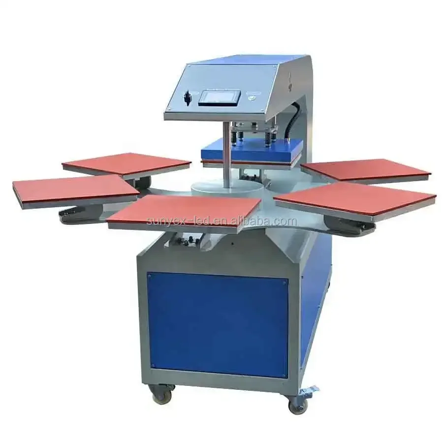 15*15 Cm Factory Price Automatic Pneumatic Sublimation Rotary Six Worktable Heat Press Machine Garment Provided Flatbed Printer