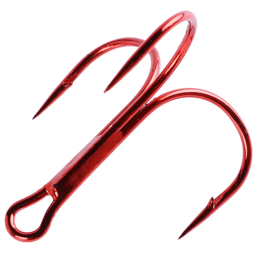 10 sztuk/partia czerwony 2/4/6/8/10 # haczyki wędkarskie High Carbon Steel Treble Hook okrągłe wygięte Treble dla słonowodne Bass Fishing Tackle Pesca