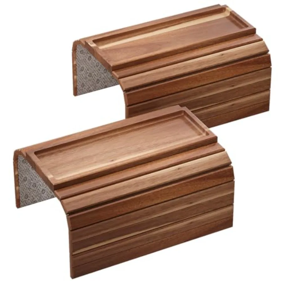 

Sofa Arm Tray, Acacia Wood Folding Couch Arm Tray, Sofa Armrest Trays with Anti-Slip Pad for Drinks, Snacks, Phone, Remote Cont
