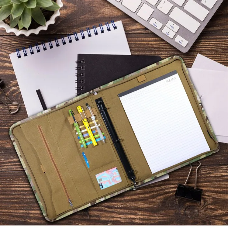 Tactical A4 Zipper Binder Padfolio with Detachable 3 Ring Binder, 1000D Nylon Portfolio Notebook Cover with Card Slots, Pen
