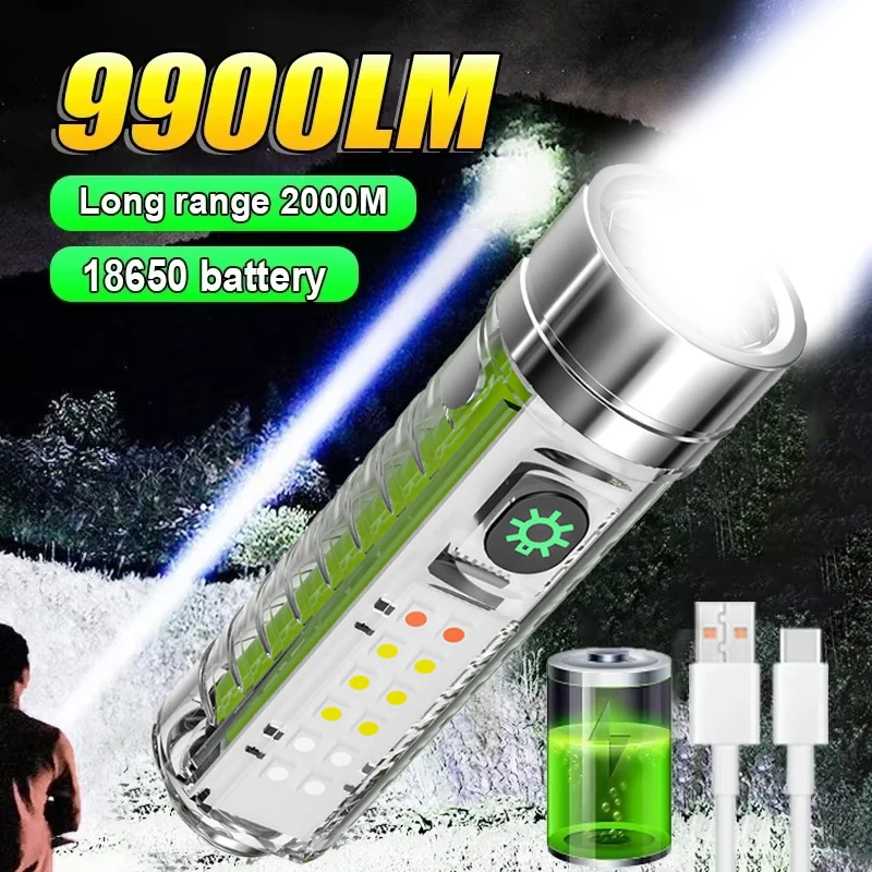 Mini Flashlight Strong Flashlight Built-in 18650 Battery Flashlight USB Rechargeable Bright LED Flashlight Camping Equipment