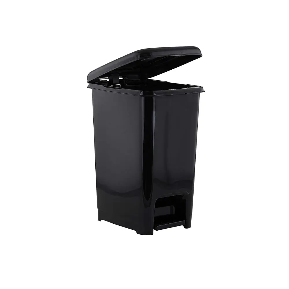 

Slim Step On Pedal Plastic Trash Can, Waste Bin for Under Desk, Office, Bedroom, Bathroom, Kitchen (2.5 gal) (Black)