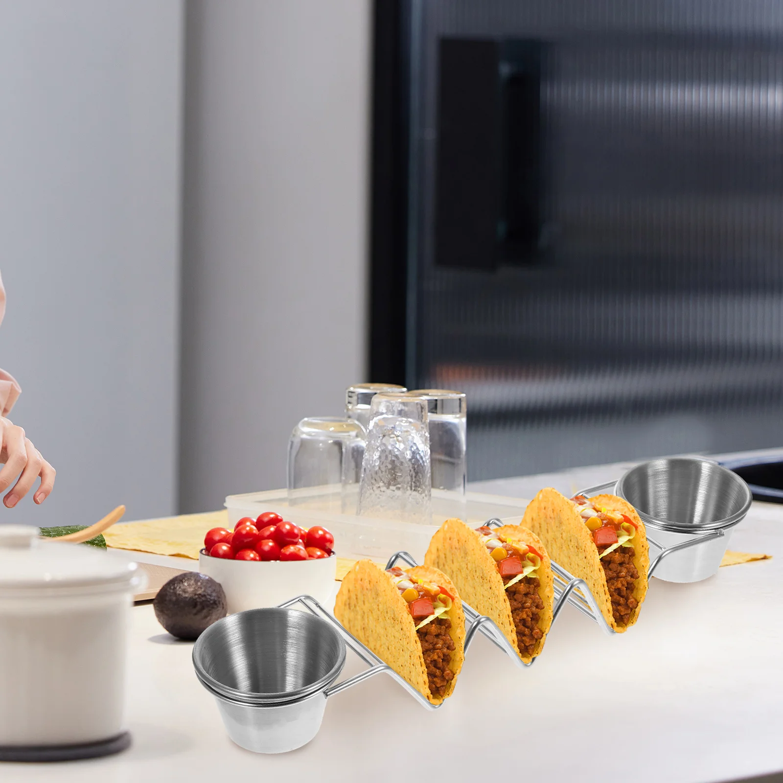 

Stainless Steel Holder 28x7x4cm Sauce Cup Tortilla St Mexican Rack Display Kitchen Taco Storage Rack Bar