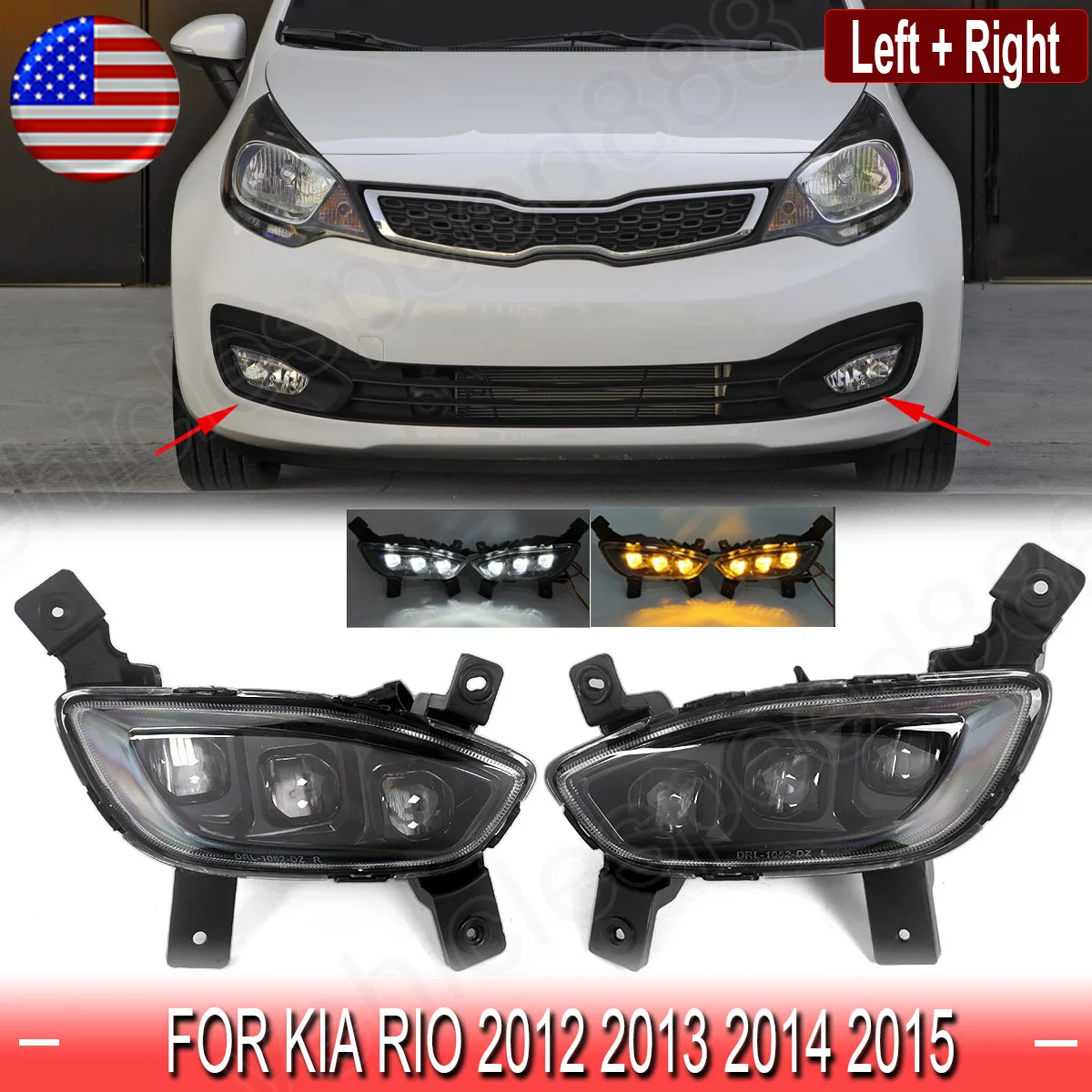 

Pair Front Fog Lamps LED DRL Daytime Running Lights For Kia Rio Sedan 2012-2015