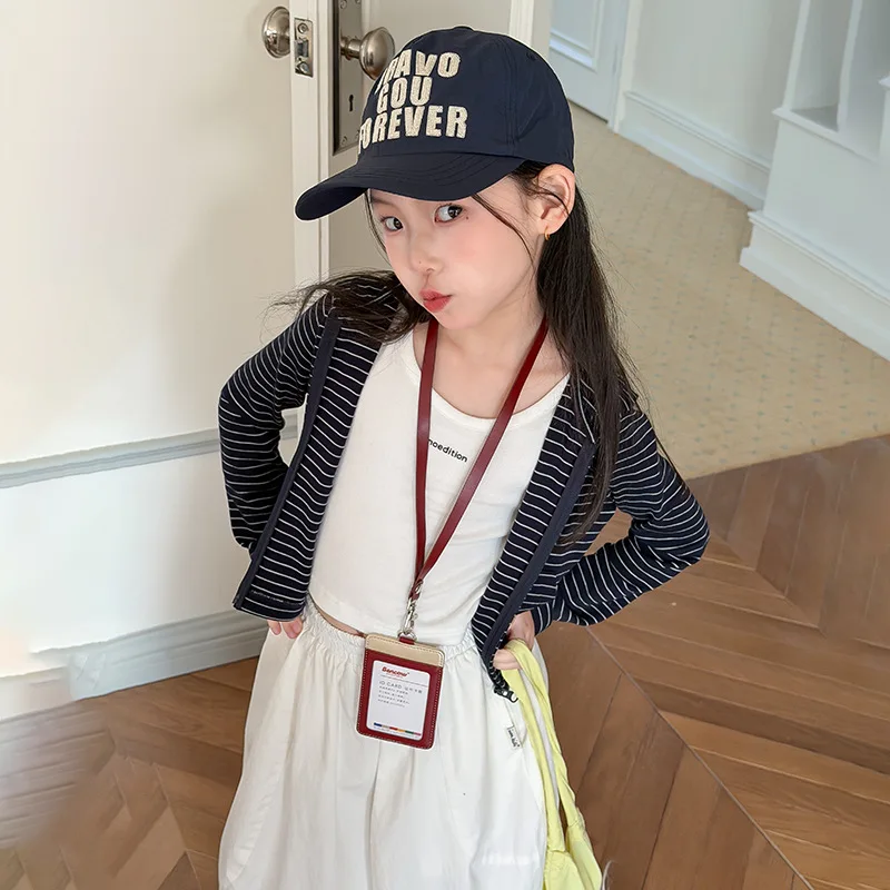 Girls Korean Style Fake Two-piece Layered Fashion Casual Korean Striped Hoodie Jacket Trendy 2026 Spring Summer New